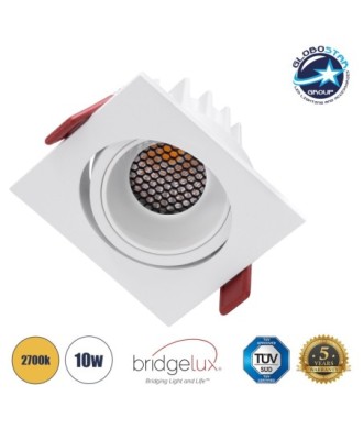 GLOBOSTAR® LEO-SQ 60291 Χωνευτό Κινούμενο Downlight Σποτ με Honeycomb Anti Glare Reflector LED 10W 1250lm 38° AC 220-240V IP20 Θερμό Λευκό 2700K - Bridgelux COB Chip & TÜV SÜD Driver - Λευκό Ματ - Μ8.5 x Π8.5 x Υ6.6cm - Q7.5 x 7.5cm - 5 Χρόνια Εγγύηση